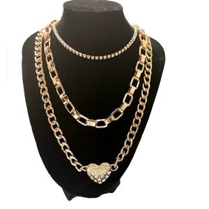 Gold Triple Layered Heart Necklace